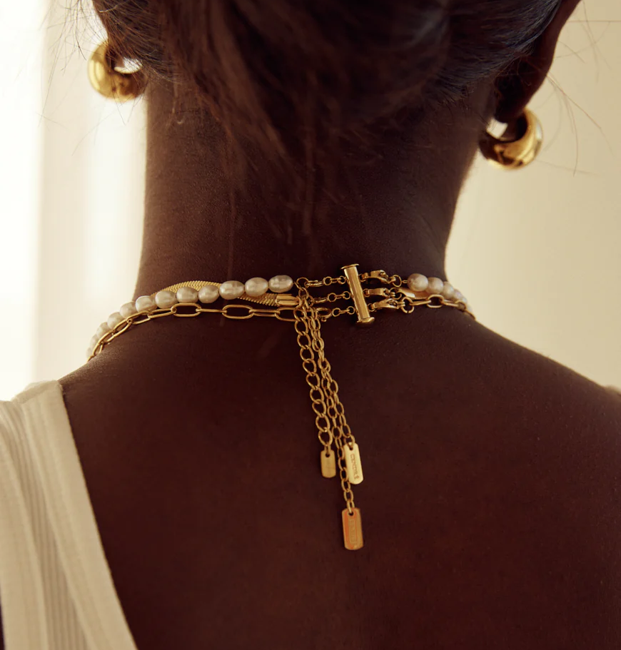 NUEVO - Geometric Gold Link - Cierre espaciador de collar en capas 2 y 3 hebras