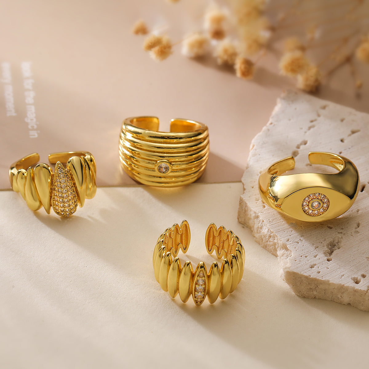 NUEVO - Anillos Ajustables Geométricos Oro