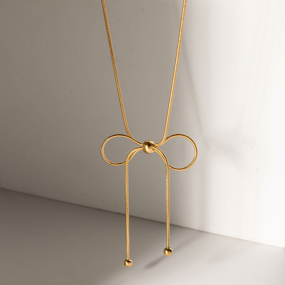 NUEVO - Cadena Dulce Encanto en Acero Inoxidable Estilo Bow Bañado en Oro