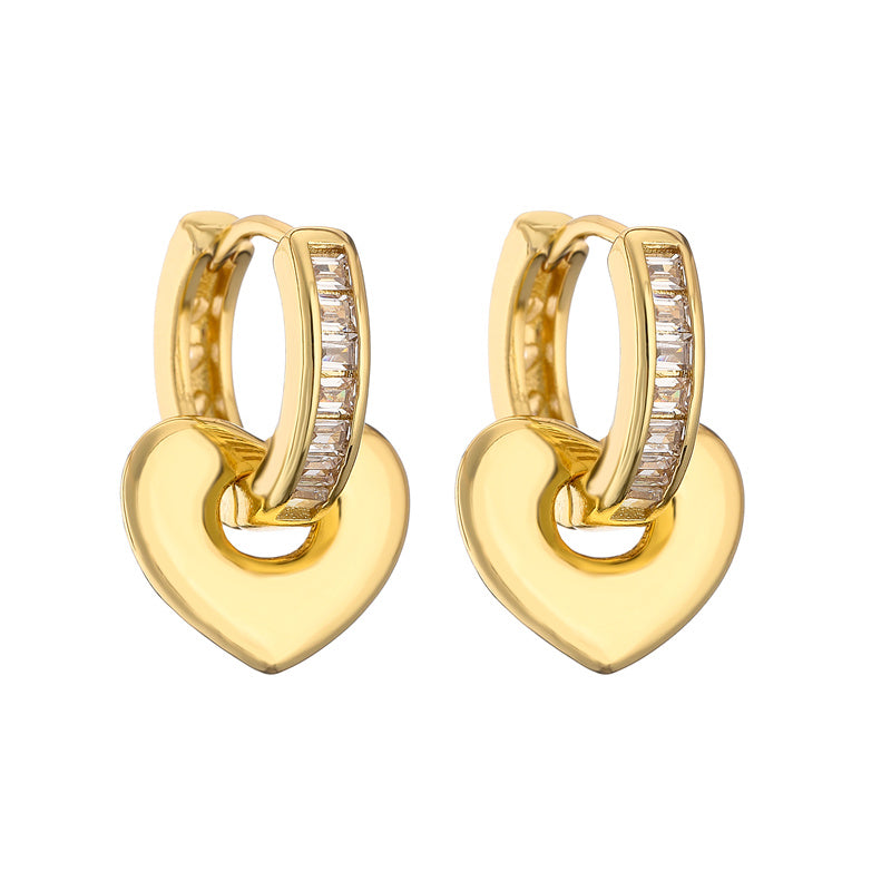 NUEVO - Candongas de Circón con Corazón Chapado en Oro 18K