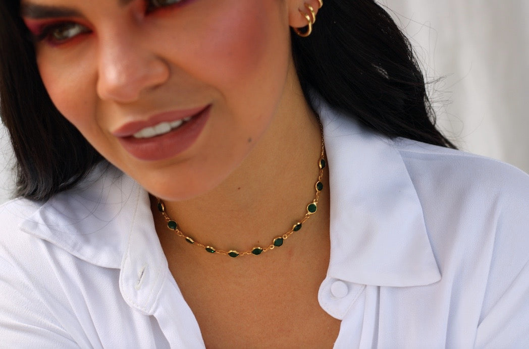 Cadena Choker Esmeralda Brillante 18,5 cm.