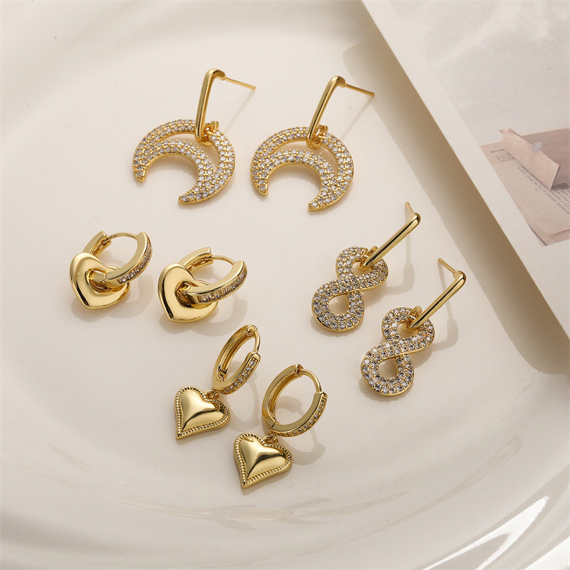 NUEVO - Candongas de Circón con Corazón Chapado en Oro 18K