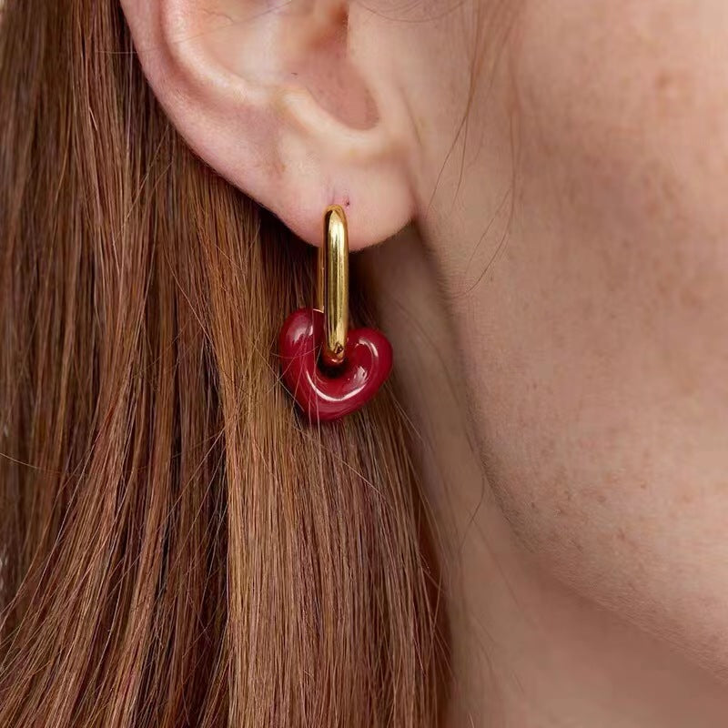 NUEVO - Versátiles Candongas de Corazón 2 en 1 Chapado en Oro 18K con corazón Rojo