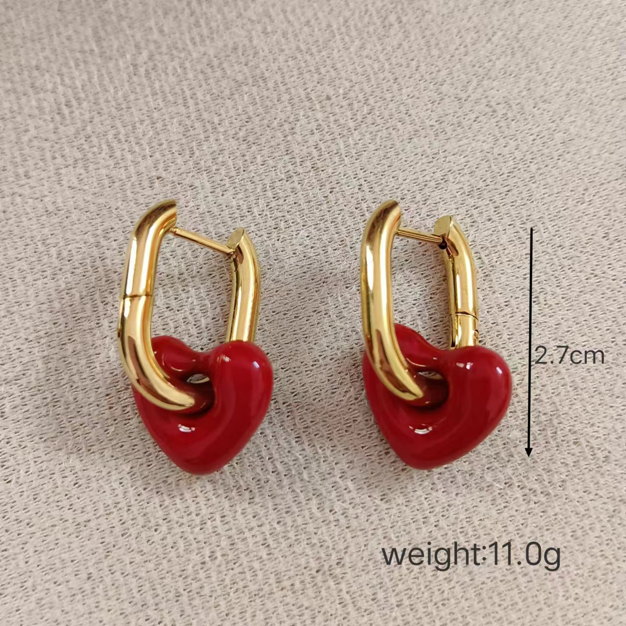 NUEVO - Versátiles Candongas de Corazón 2 en 1 Chapado en Oro 18K con corazón Rojo