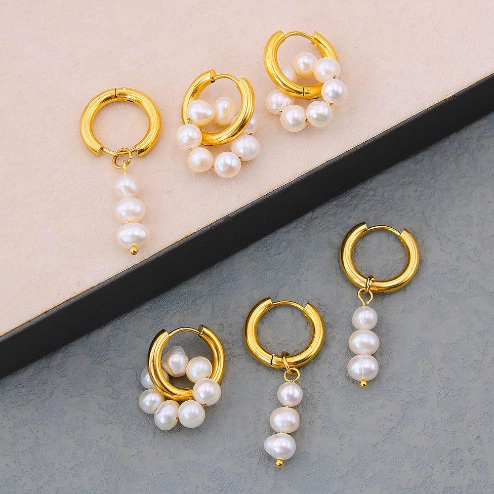 Pendientes de Gota de Perla de Acero Inoxidable