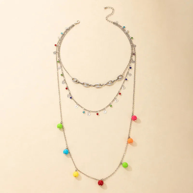 Collar Geométrico en Capas Plateado
