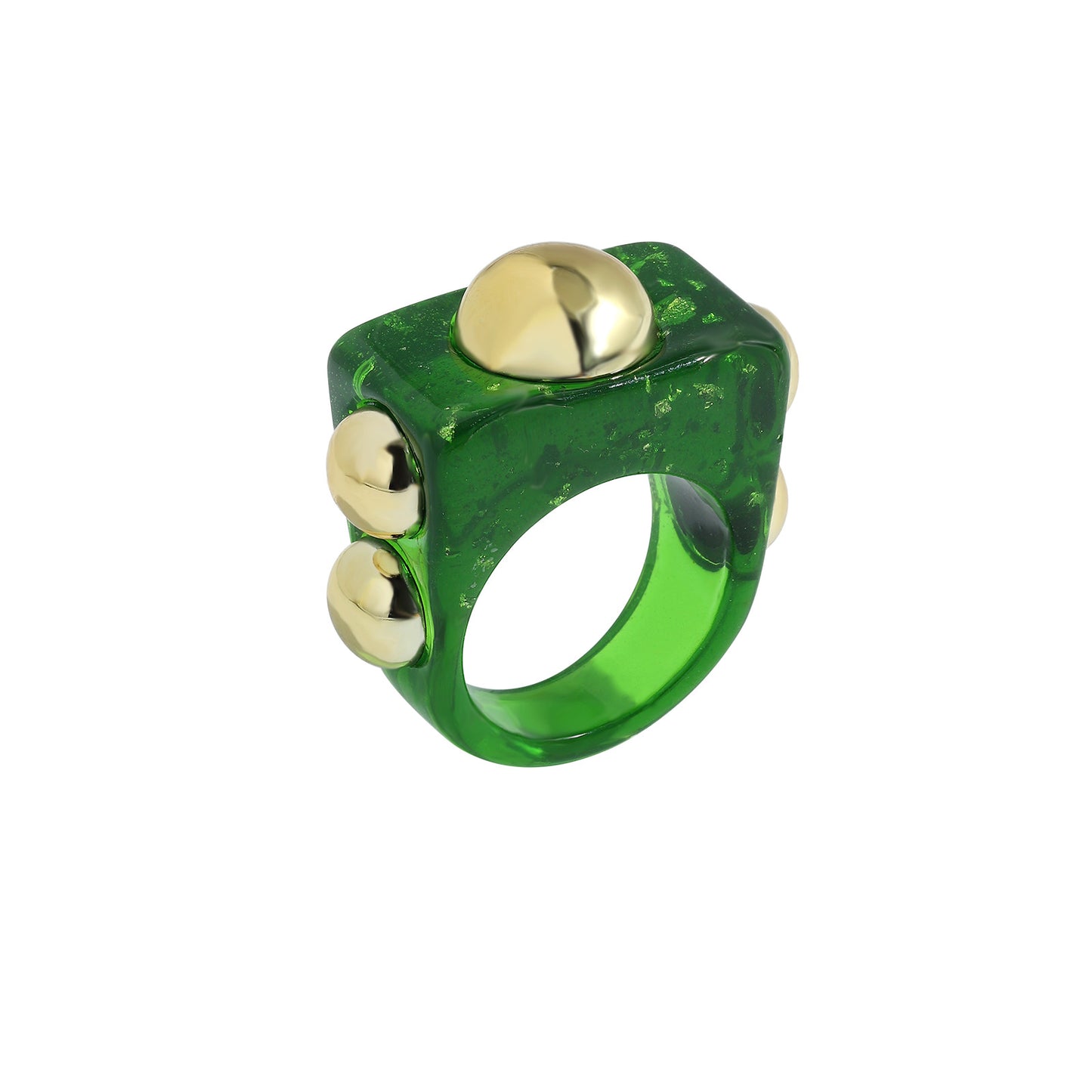 Anillo de resina en colores con apliques metálicos