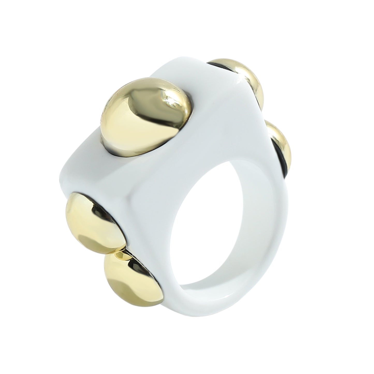 Anillo de resina en colores con apliques metálicos