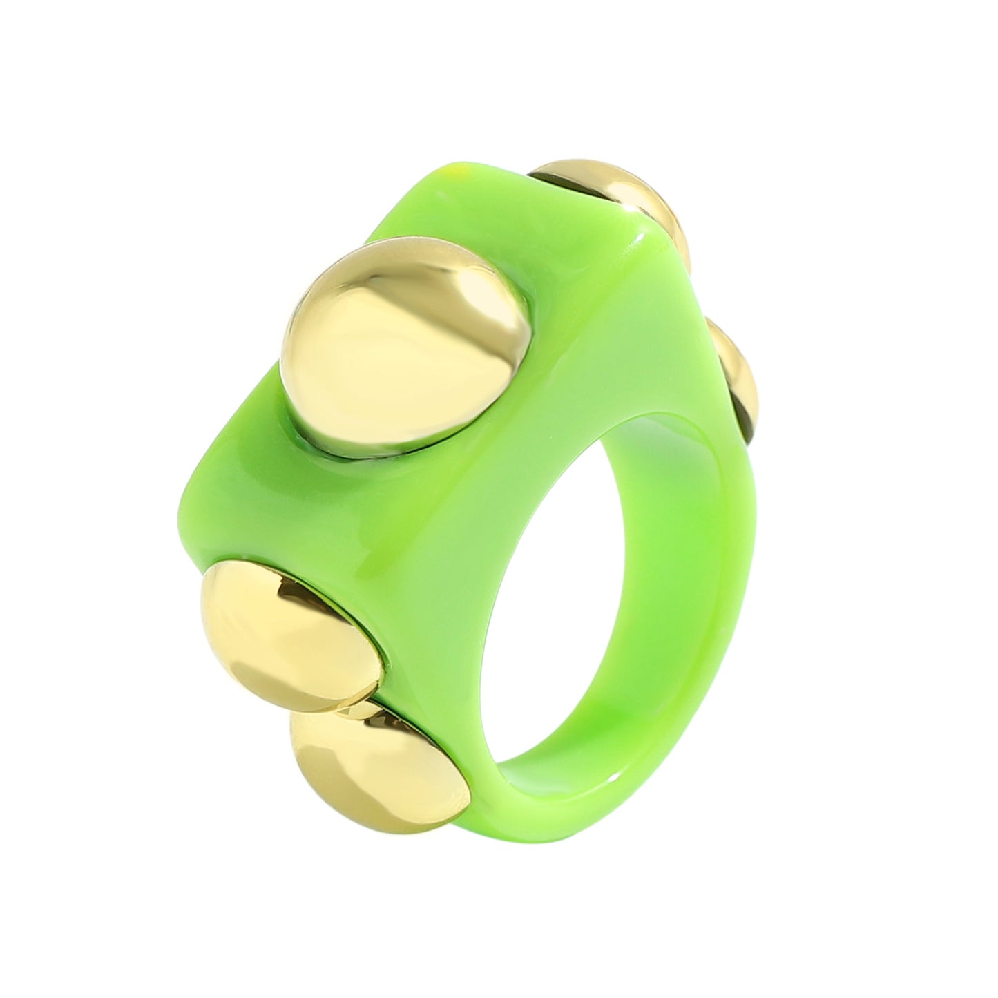 Anillo de resina en colores con apliques metálicos