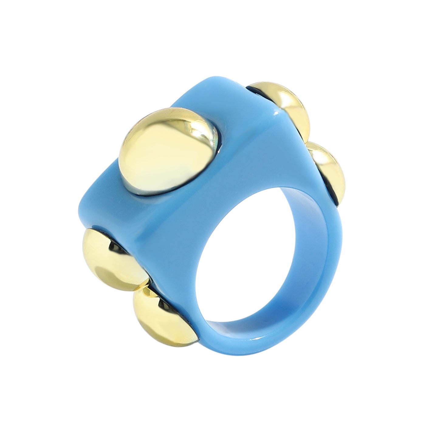 Anillo de resina en colores con apliques metálicos