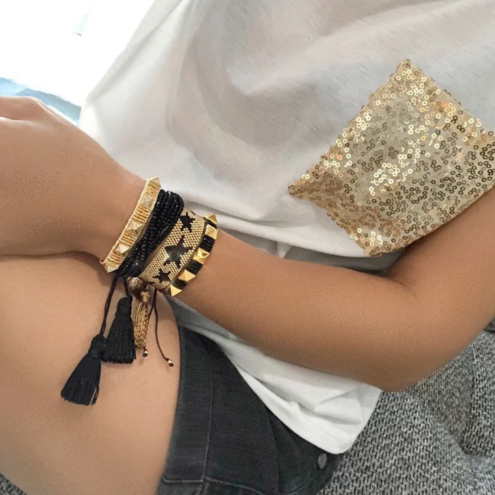 SET Brazalete Estrellas Doradas con Borlas en Miyuki