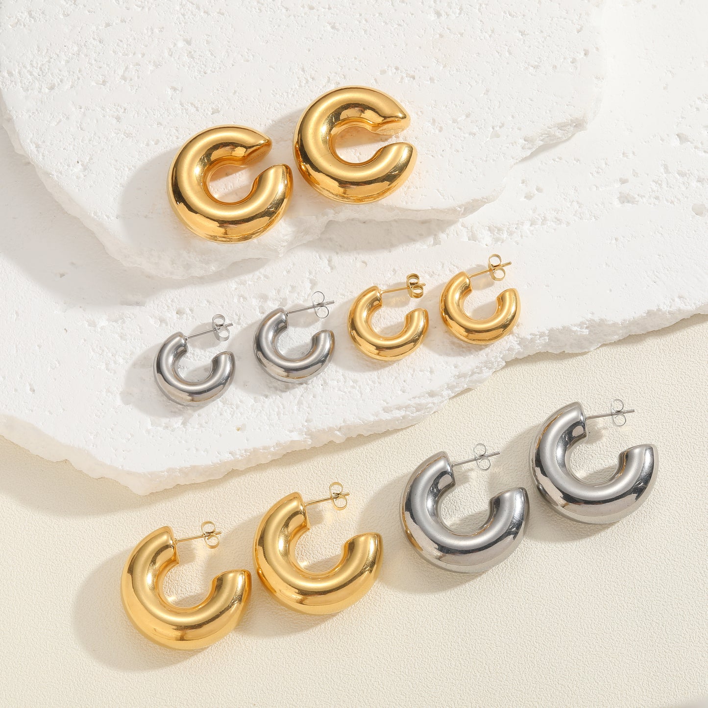 NUEVO - Candongas Chunky de Acero de Titanio, Estilo Elegante y Sofisticada