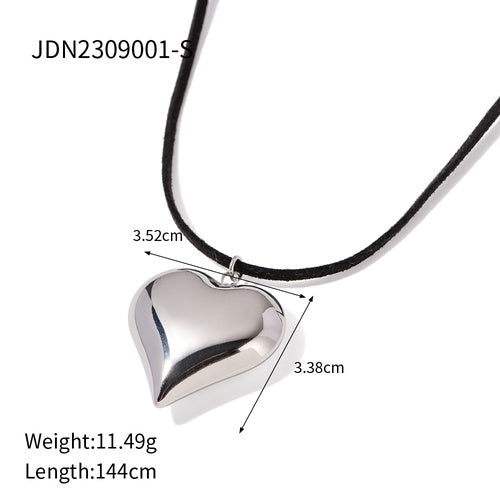 NUEVO - Collar Cuero Corazón Metalizado Dorado / Plateado