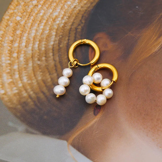 Pendientes de Gota de Perla de Acero Inoxidable