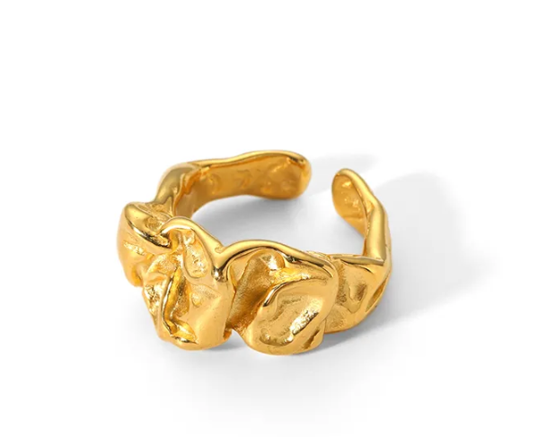 Anillo de Pliegues Dorados o Plateados Ajustables en Acero Inoxidable Pulido Chapado En Oro De 18K